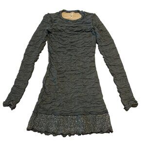 Lagenlook Charcoal Gray Ruched Long Sleeve Bodycon Mini‎ Dress By Pete S Boho